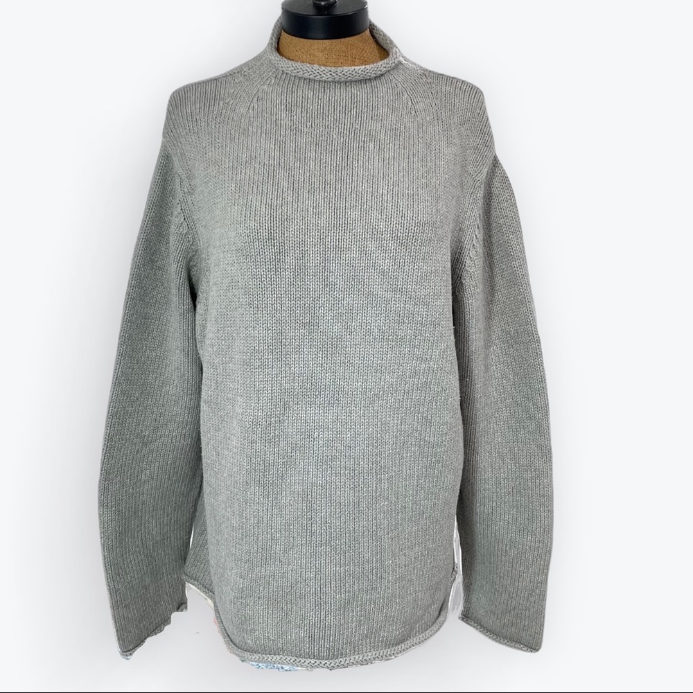 J Crew 100% Cotton light gray heavy weight bulky chunky sweater XL outdoor